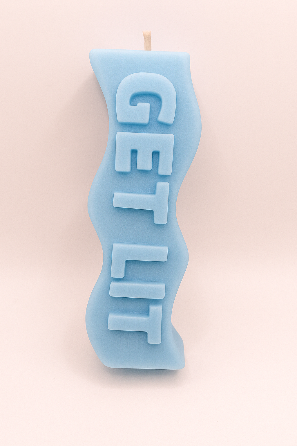 Blue Get Lit Candle with bold slogan and ocean breeze scent in calming blue color