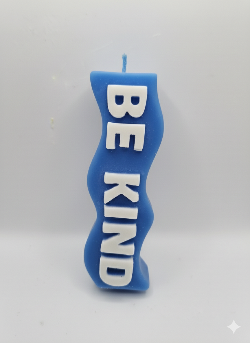 Blue Be Kind Candle with Ocean Breeze scent and inspirational "Be Kind" message in calming blue color.