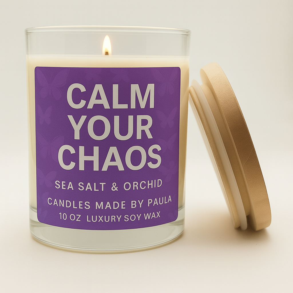 Sea Salt & Orchid candle with ocean-inspired scent of sea salt, orchid, and jasmine in elegant coastal setting