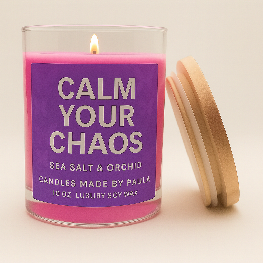 Sea Salt & Orchid candle with coastal ocean breeze and orchid scent in elegant glass jar