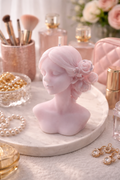 Timeless Beauty Candle Pink sculptural soy wax candle with braided hair and rose details