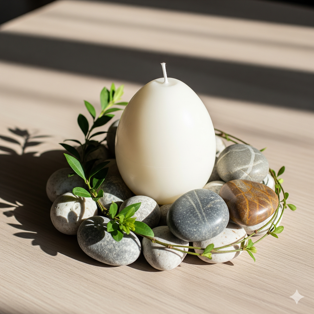 Small egg shaped candle made of premium soy wax with spa-inspired colors and aromatherapy scents