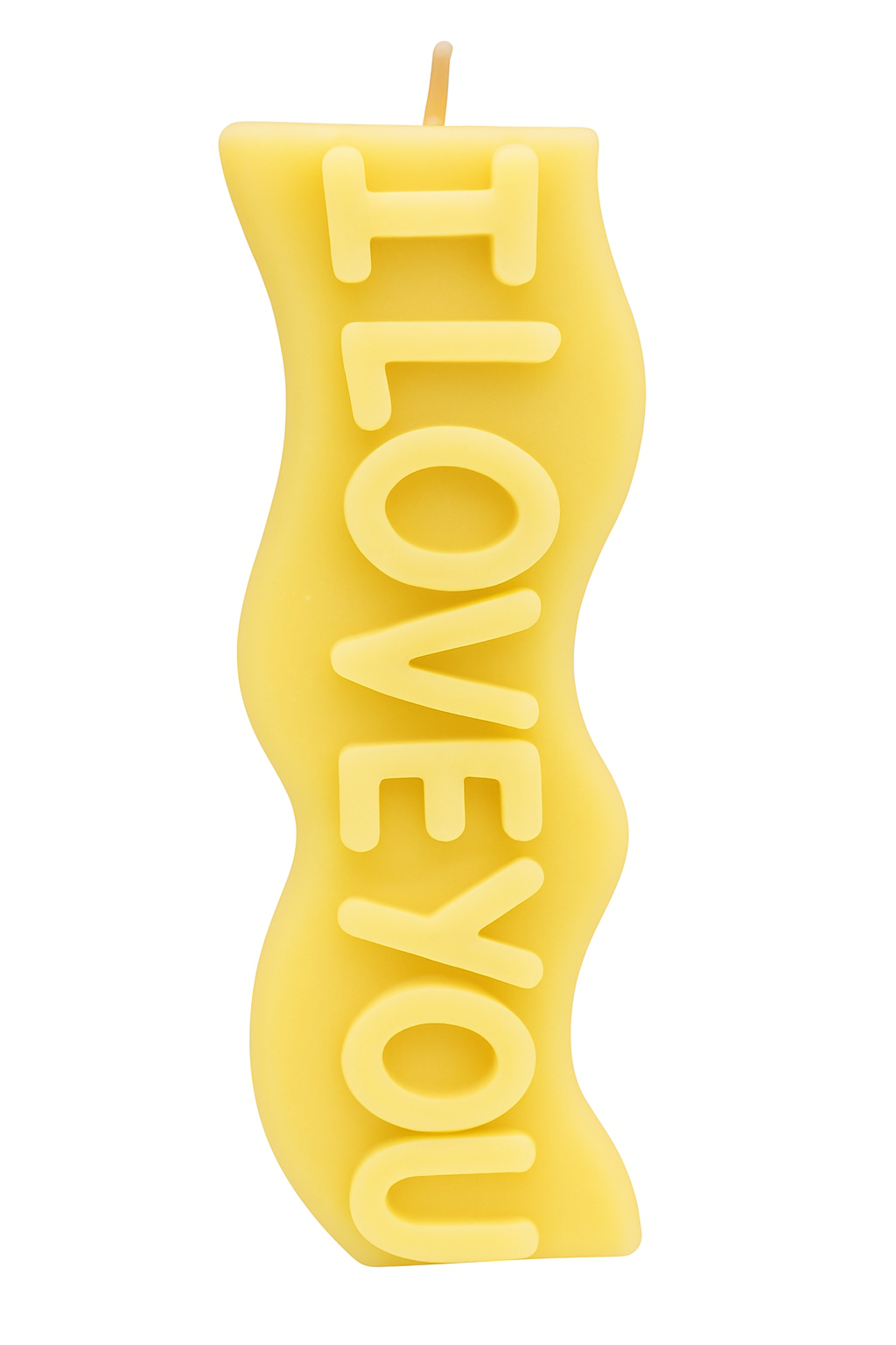 Yellow I Love You Candle with lemon scent and bold text, bright yellow soy wax candle for romantic gifts and decor