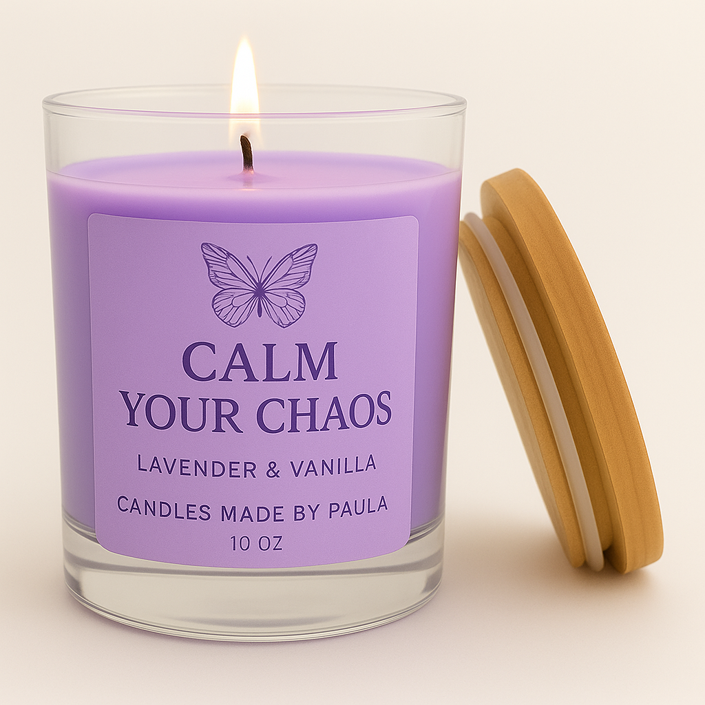 Lavender & Vanilla scented candle promoting calm, restful sleep and relaxation