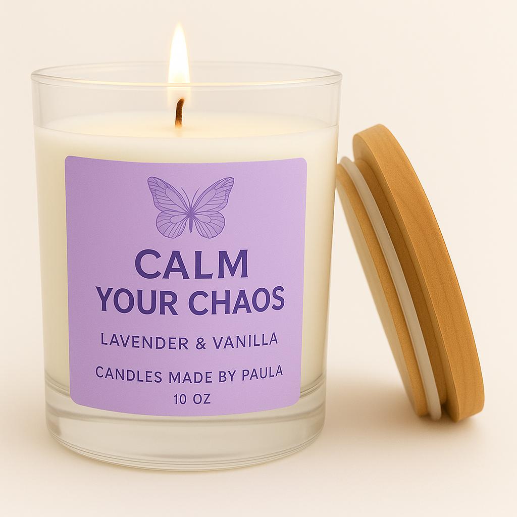 Lavender & Vanilla candle promoting relaxation and calm for bedtime routines