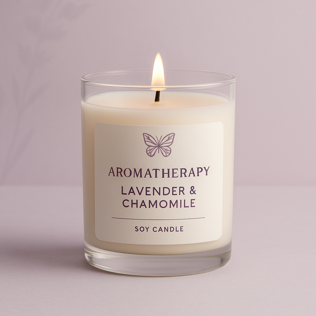 Relaxation Lavender & Chamomile candle promoting peaceful sleep and calming aroma