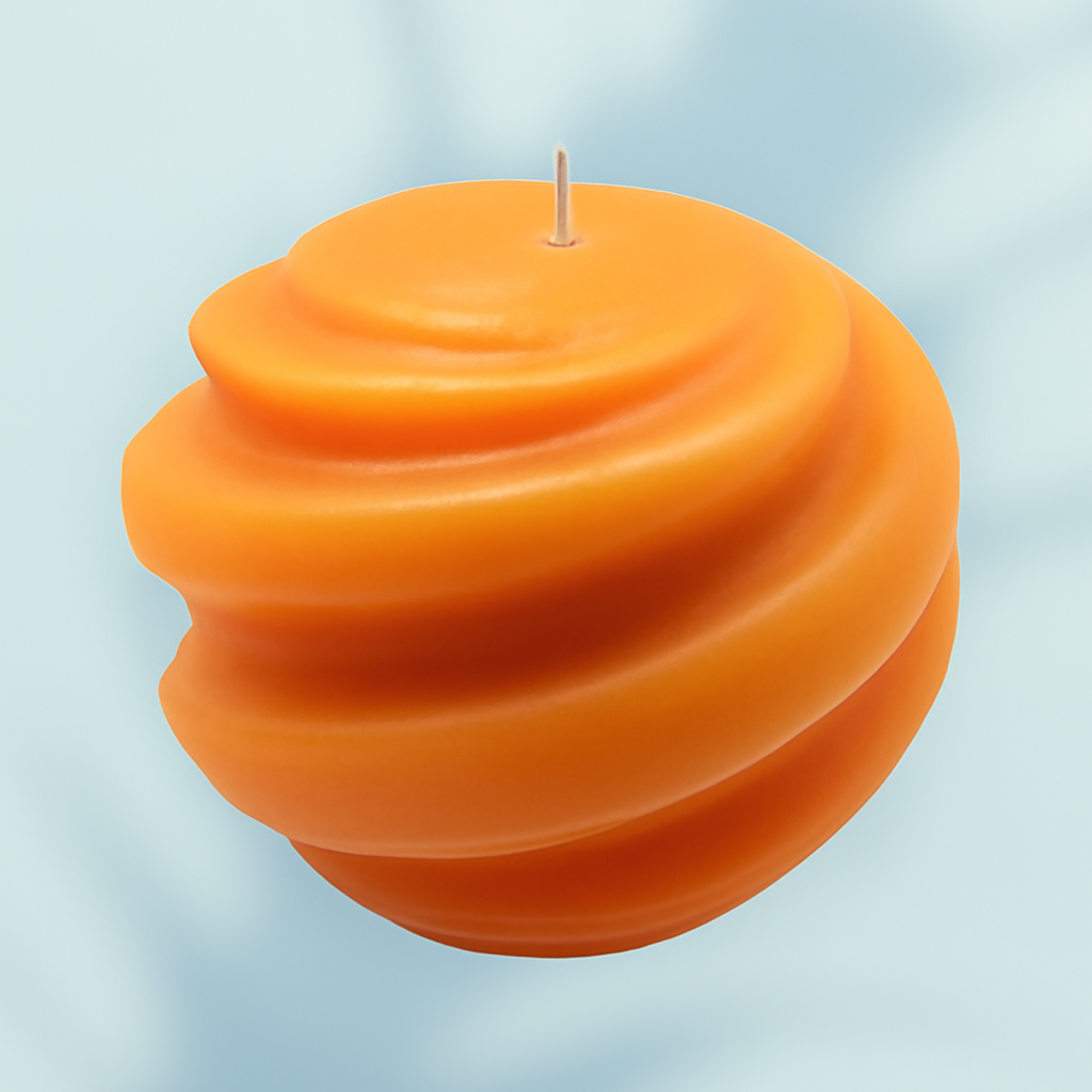 Orange Swirl Candle with vibrant orange swirl pattern and long-lasting soy wax burn