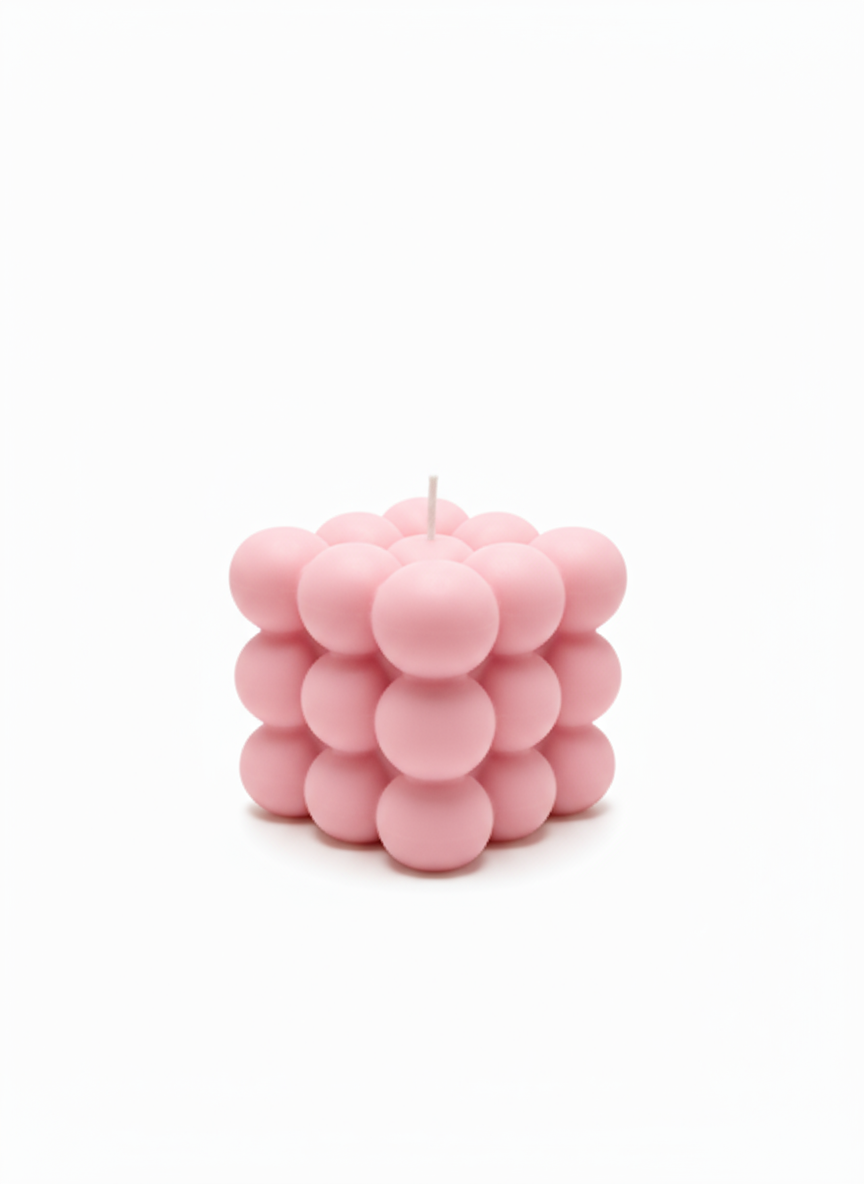 Pink Bubble Cube Candle hand-poured soy wax geometric decor piece