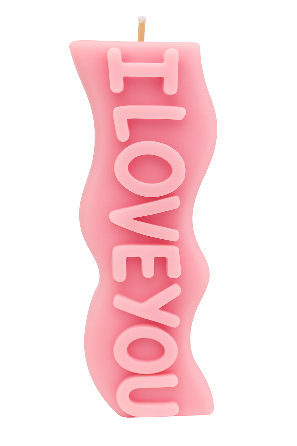 Pink I Love You Candle with lemon scent and romantic message in soft pink tone