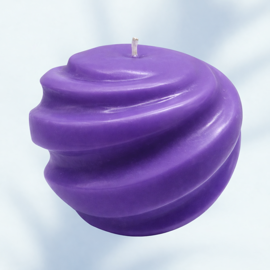 Elegant purple swirl candle in soy wax with calming design and long burn time
