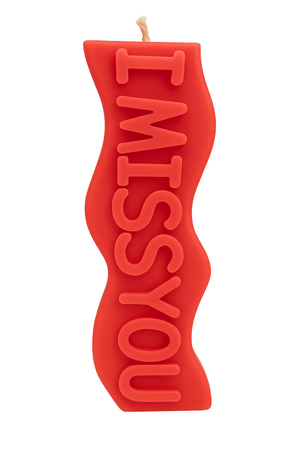 Red I Miss You Candle with heartfelt message and peppermint scent in vibrant red design