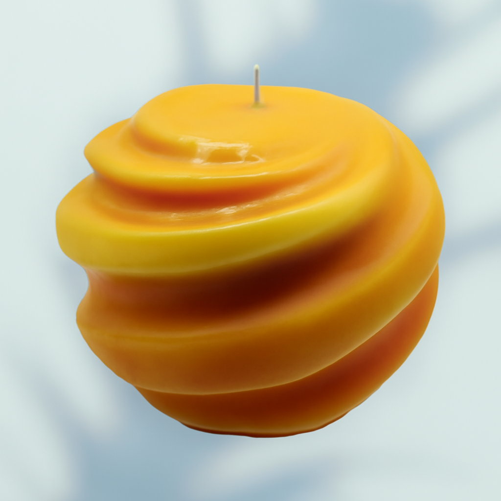 Yellow Swirl Candle with vibrant yellow swirl design and clean soy wax burn